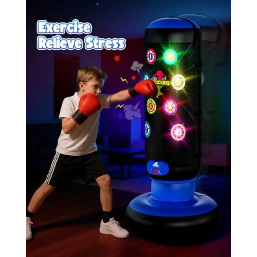 Punching Bag for,Boxing Set with Scoring, Light, Music, 4 Game Modes, Inflatable Boxing Bag with Gloves, Birthday Gifts Toys fo
