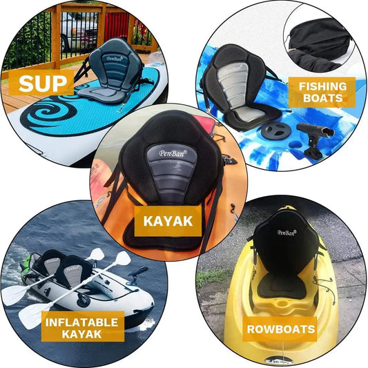 Deluxe Seat Cushion with Storage for Kayaks, SUPs, Canoes, and Fishing Boats, featuring 4 Adjustable Straps
