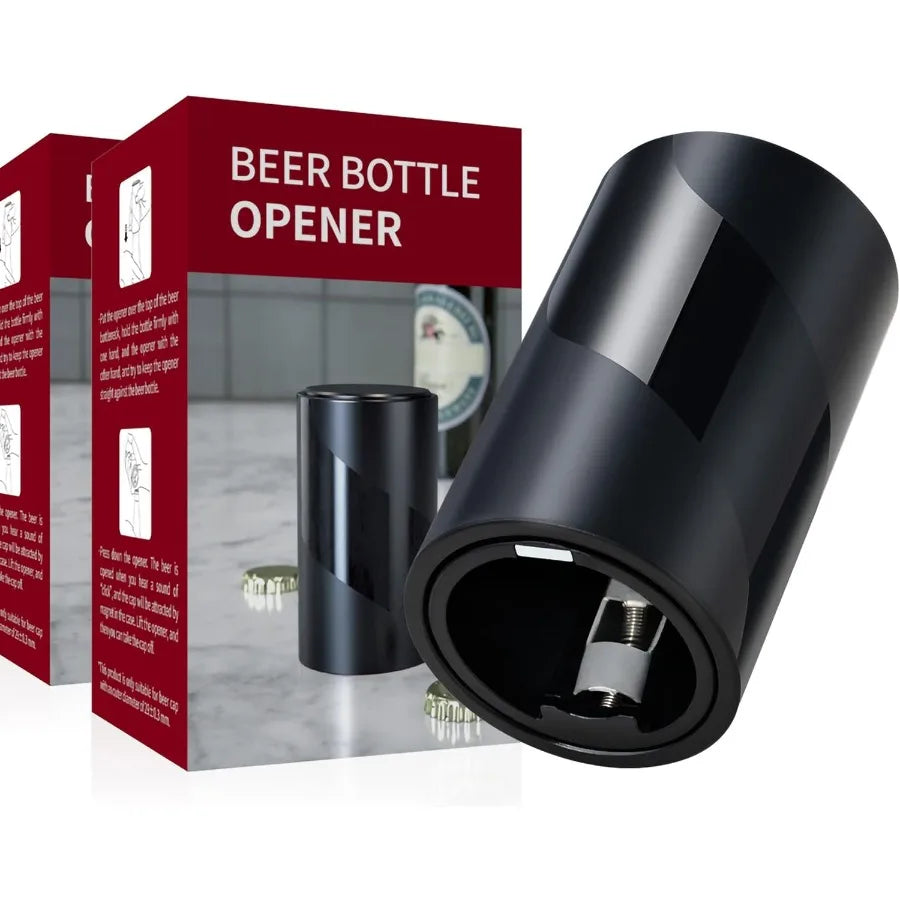 2 PACK Push Down-Pop Off Beer Bottle Opener with Magnetic Cap Catcher No Damage to CapsAutomatic Decapitator Beer/Soda Magnet B