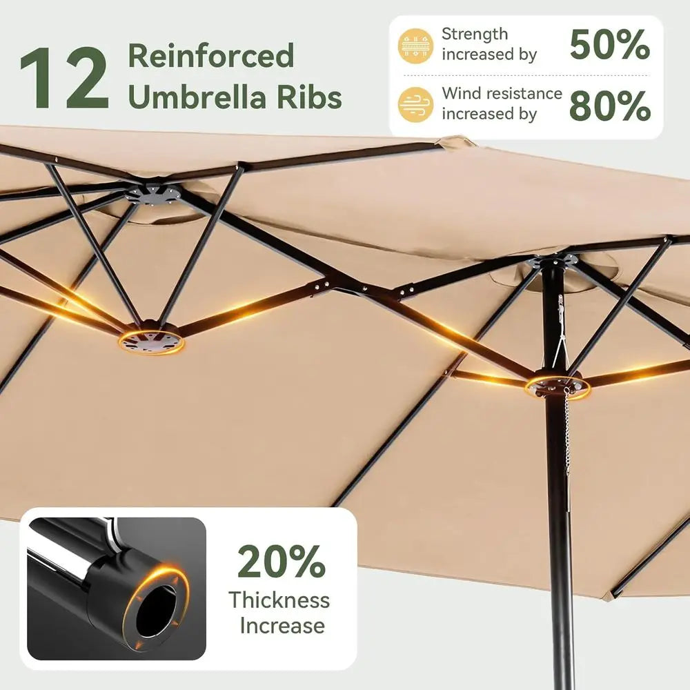 Aoxun 15t Patio Umbrella with Base Included, Outdoor Double-Sided Recular Umbrella with Crank Handle & Ventilation, Large Standi