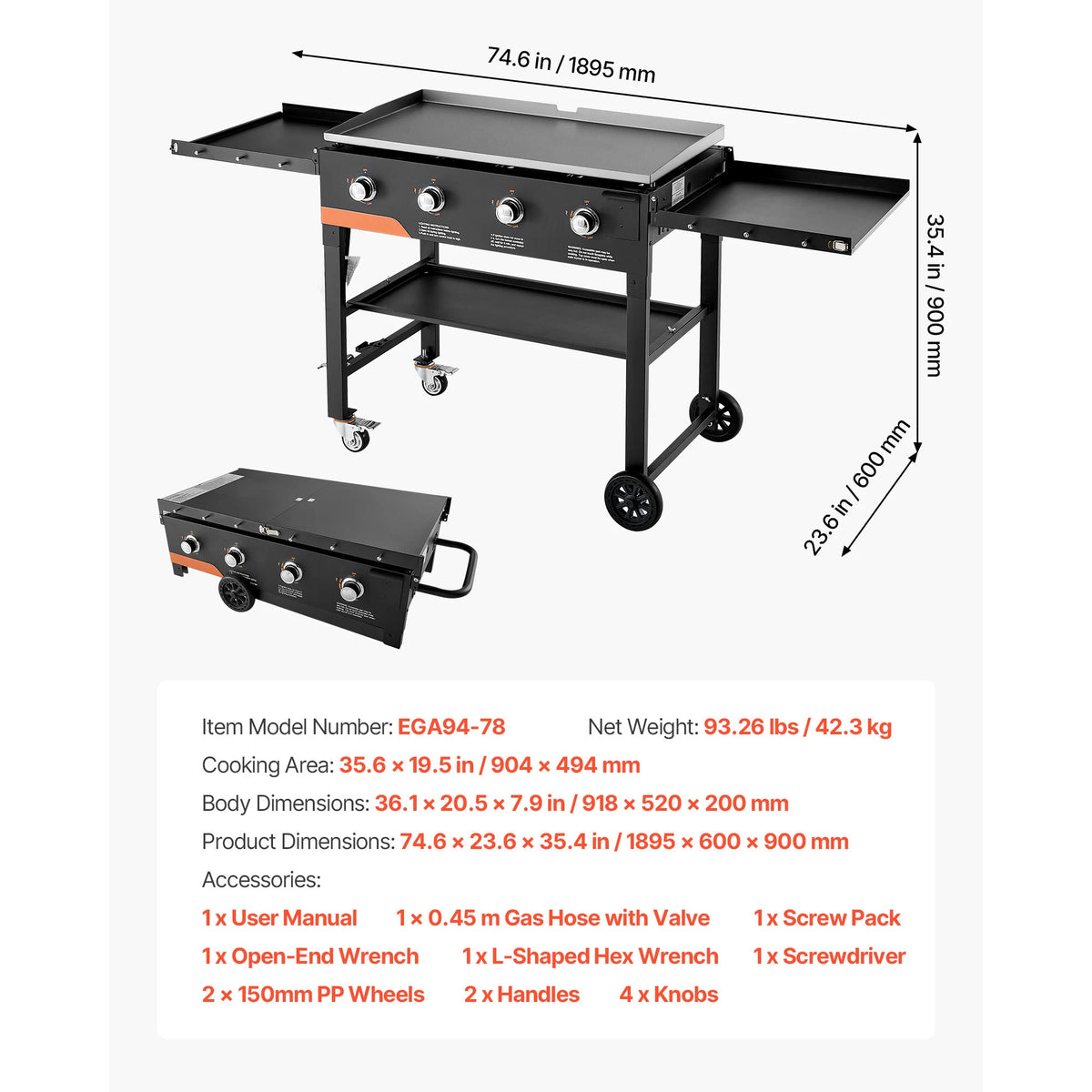 VEVOR Gas Griddle 28 inch/36 inch Grill Plate Foldable Propane Griddle with Wheels for Pan-Frying Grilling Stir-Frying & BB