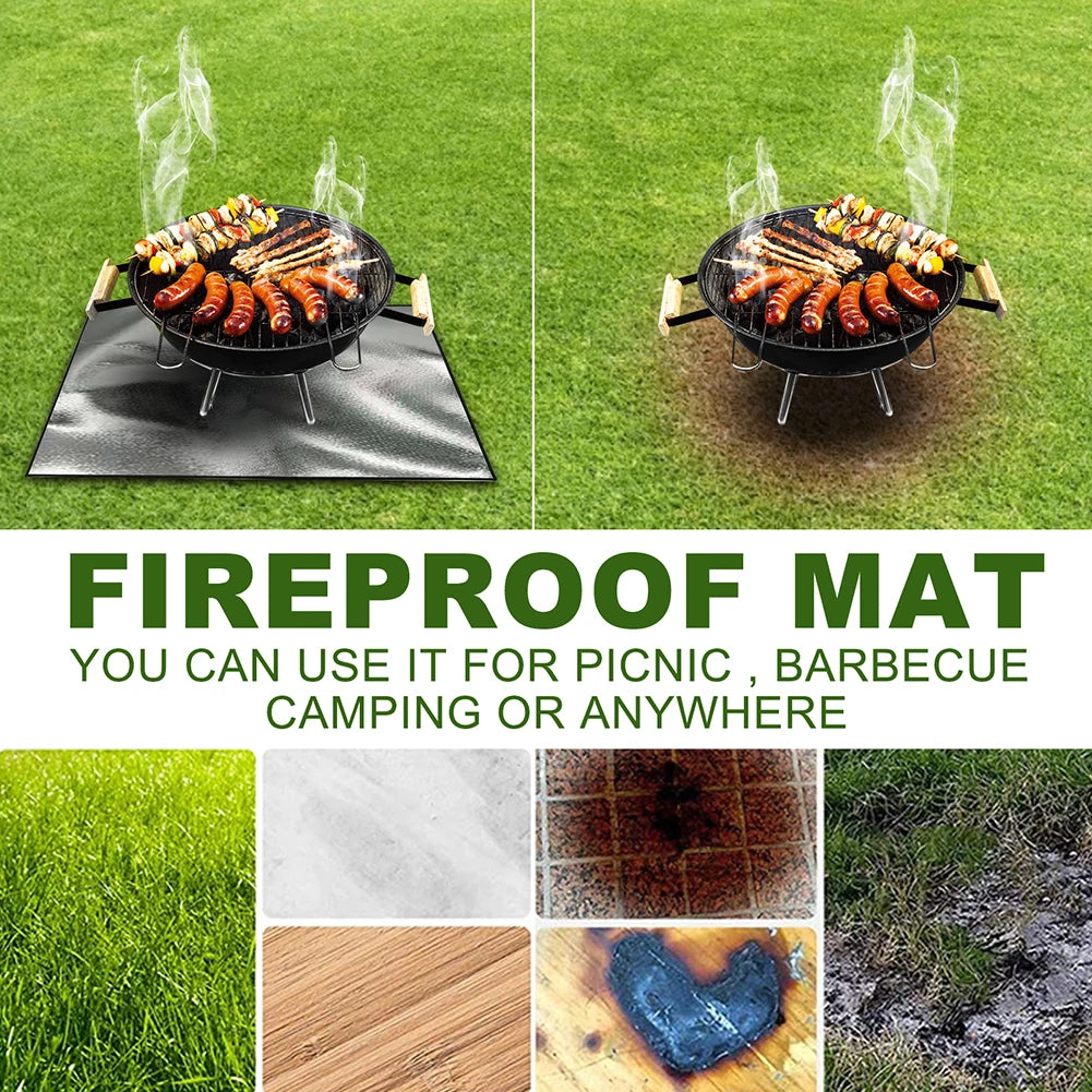 100cmx100cm Griddle BBQ Mat Heat Resistant Fire Retardant Base Pad 3 Layers Large Fire Pit Mat Easy To Clean for Grass Outdoor
