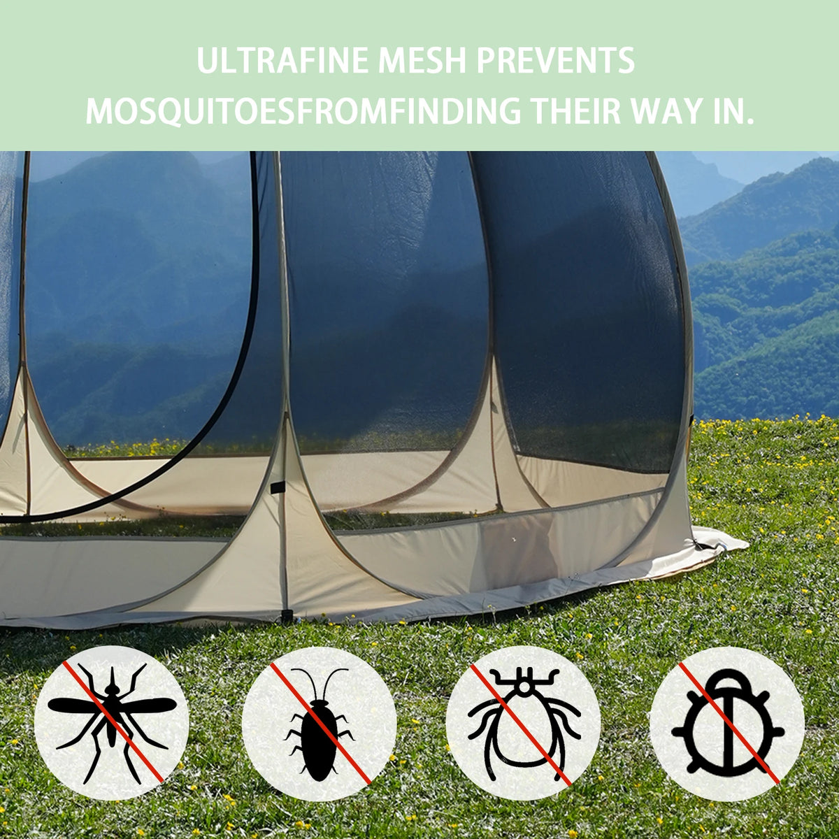 PAKICETUS Pop Up Screen Tent 4-6 Person, 360° Panoramic Breathable Mesh Instant Setup Ventilated Screen House Tent for Summer Autumn Camping Patio Backyard Picnic