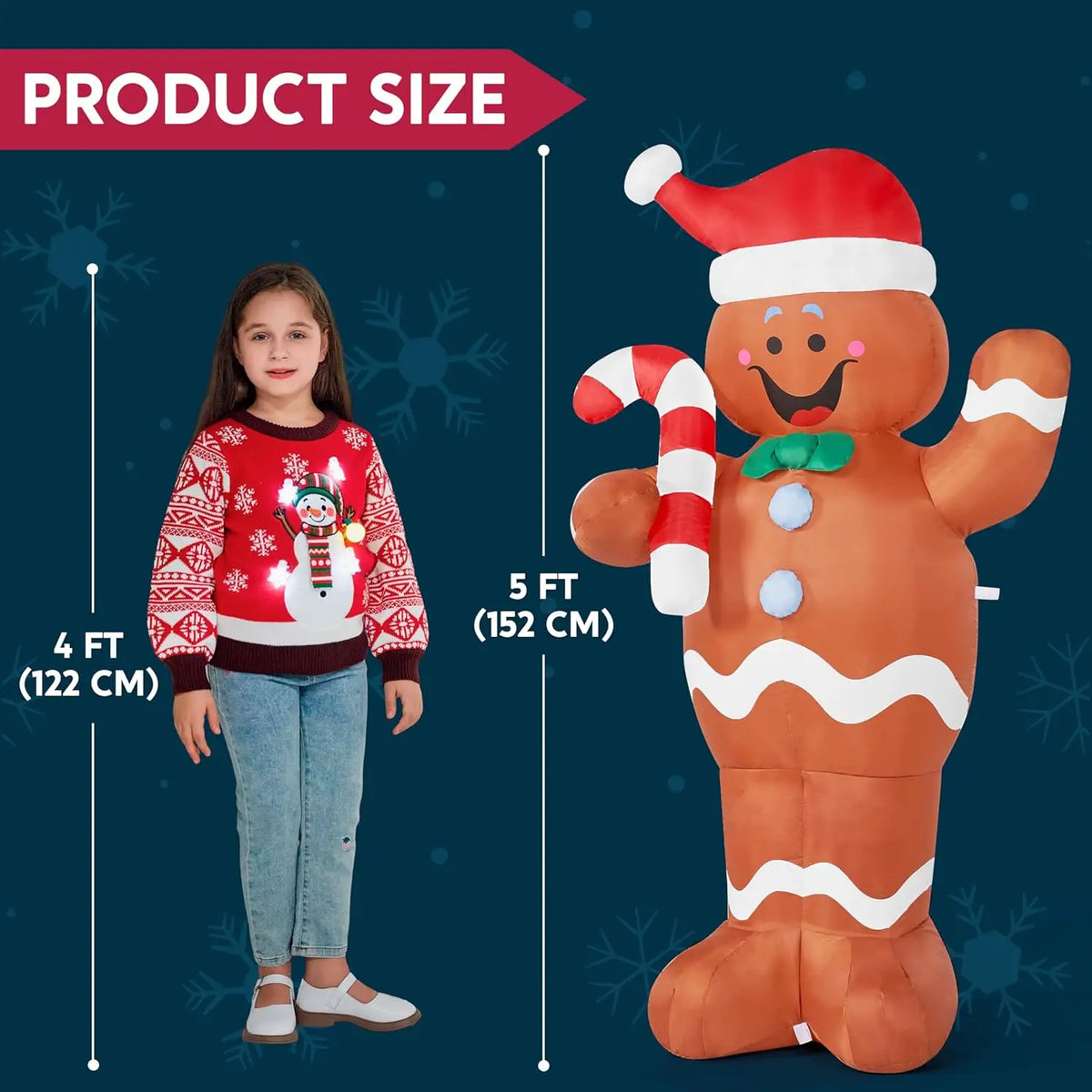 5 FT Christmas Gingerbread Man Inflatable Outdoor Decoration with Candy Canes for Xmas Outdoor Inflatables Decor
