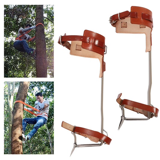 Dual-Hook Ascender Tool Stainless Steel Climbing Gear with Leather Hand Guard for Arborist Work and Fruit Picking