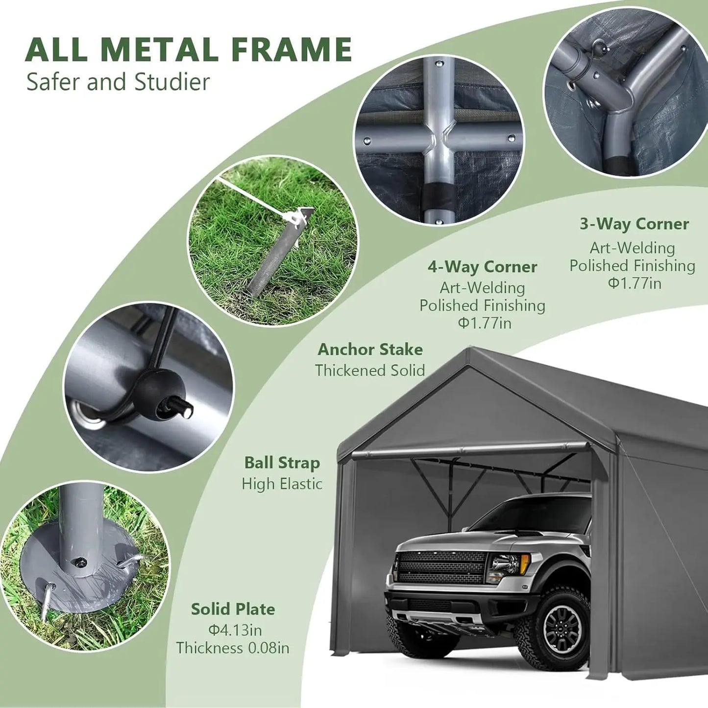 Carport 10x20ft Heavy Duty Canopy,Portable Garage Party Tent,Portable Garage with Removable Sidewalls & Doors, Customized