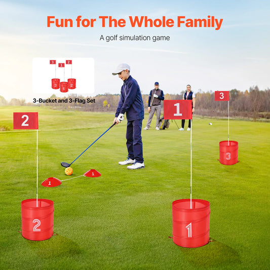 SucceBuy 3/6/9 Hole Backyard Golf Game Portable Bucket Golf Course Practice Chipping Games for Family Outdoor Sports