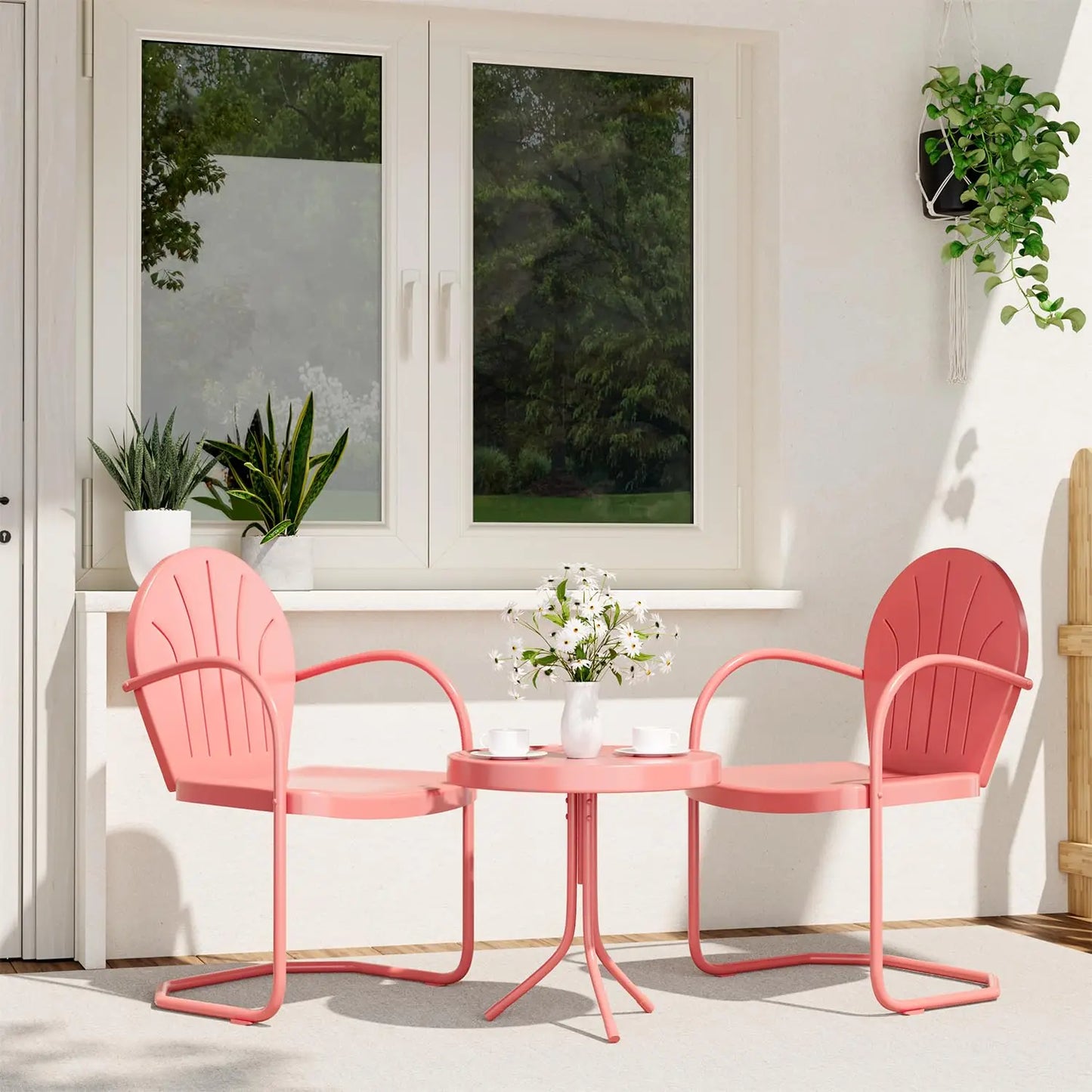 3 Piece Bistro Set, Anti-Rust Table and Chairs Set of 2, Waterproof Retro Metal Chairs for Outdoor, Customized