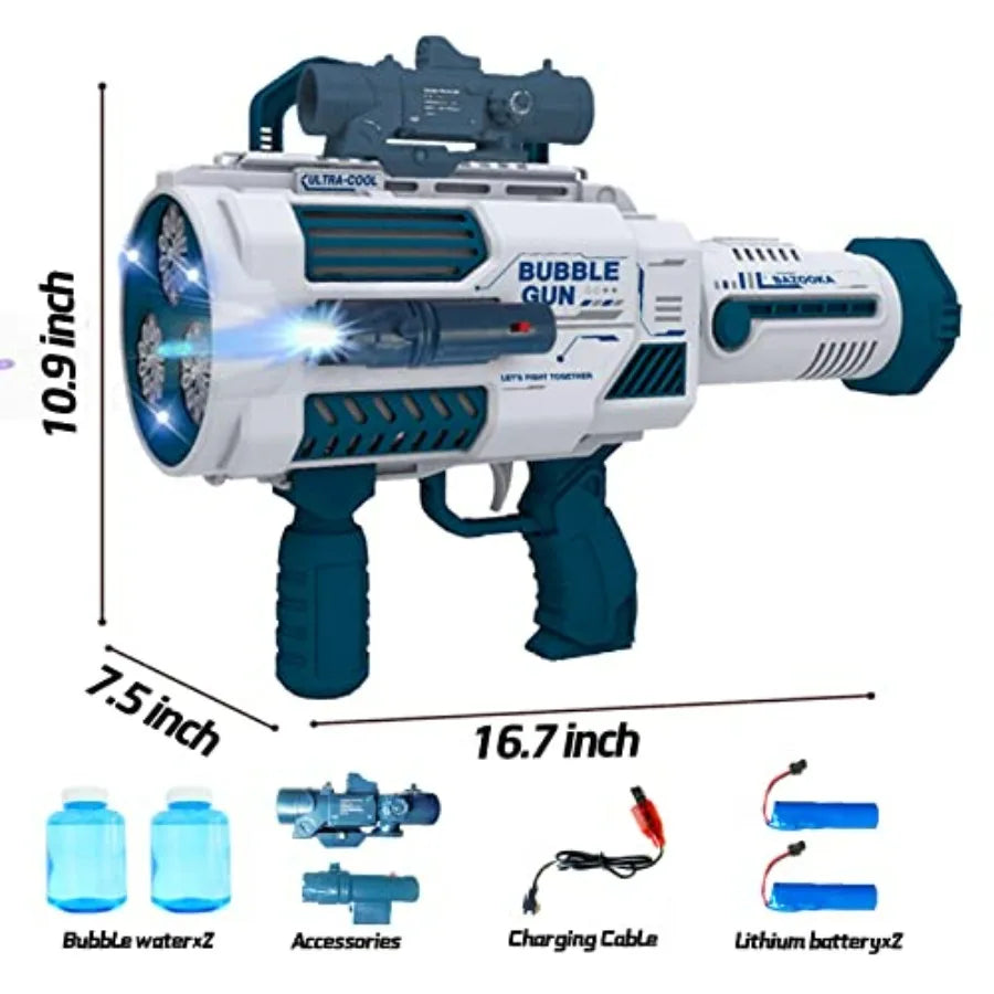 Automatic Gatling Bubble Gun with High-Speed Bubble Production for Indoor Outdoor Birthday Parties Ideal for and Adults White a