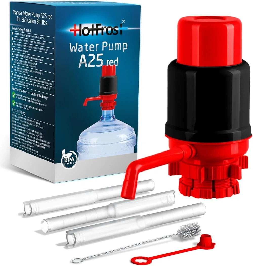 Manual Water Pump for 5 Gallon Jug – Non-Electric Dispenser, Universal Hand Pump with 3 Tubes, 53mm Adapter, BPA-Free