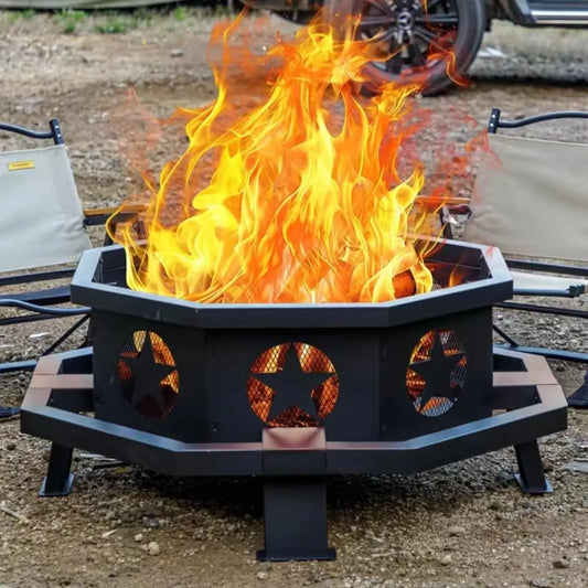 42 inch Fire Pit for Outside, Heavy Duty Wood Burning Fire Pits with Fire Poker, Outdoor Octagonal Firepit for, Customized
