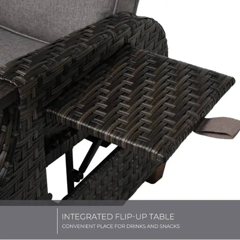 Outdoor Recliner with Independent Adjustable Back and Footrest, Air Pump 150° Lay Flat Chair With Olefin Cushion Flip-Up Table