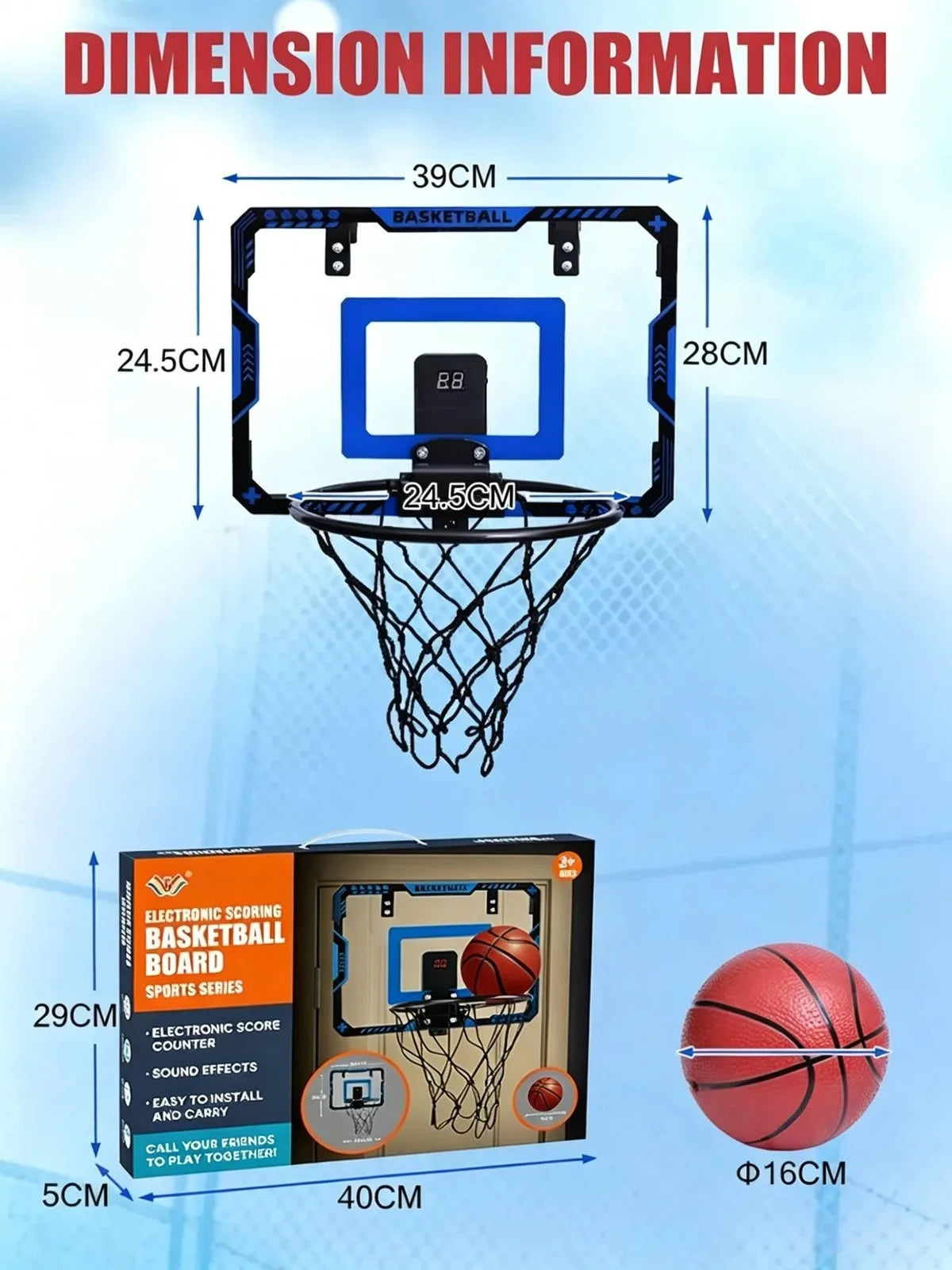 Indoor Mini Basketball Hoop Toy with Electronic Score Counter & Sound Effect, Wall Mount Basketball Board with Mini Ball & Air Pump, High Quality, Kids Sports Game Toy, Perfect Halloween Birthday Holiday Gift for Boys Girls
