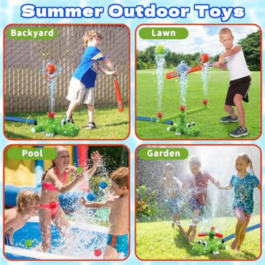 4-in-1 Water Sprinklers T Ball Set and Water Ball Toy, Crocodile Baseball Sprinkler for Backyard Outdoor Summer Toys for Boys G