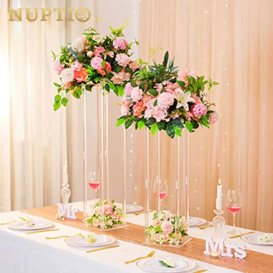 Wedding Centerpieces Acrylic Vases - Pcs 31.5 inch Tall Flower Vase Flowers Stand for Party Tables Decorations - Elegant Bulk W