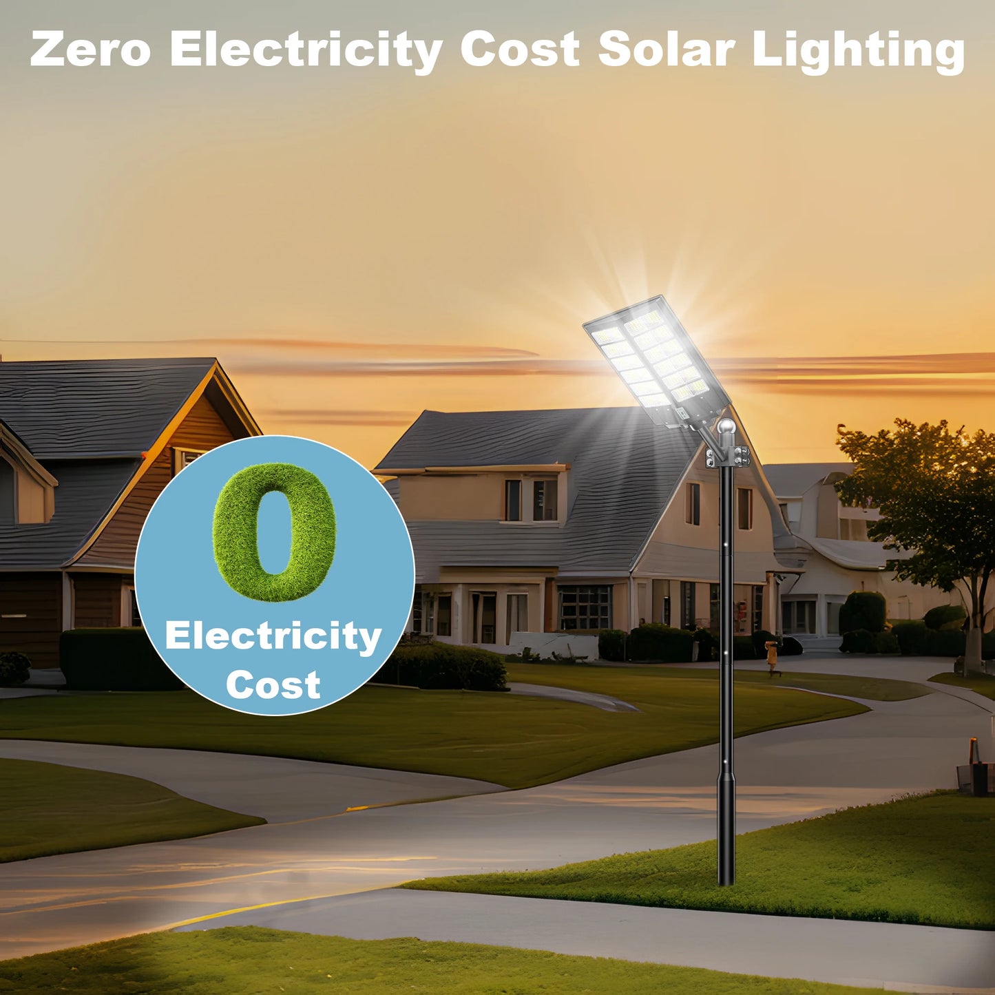 6000-watt waterproof solar street lights. Automatically turn on at dusk and are equipped with motion sensors. Suitable for comme