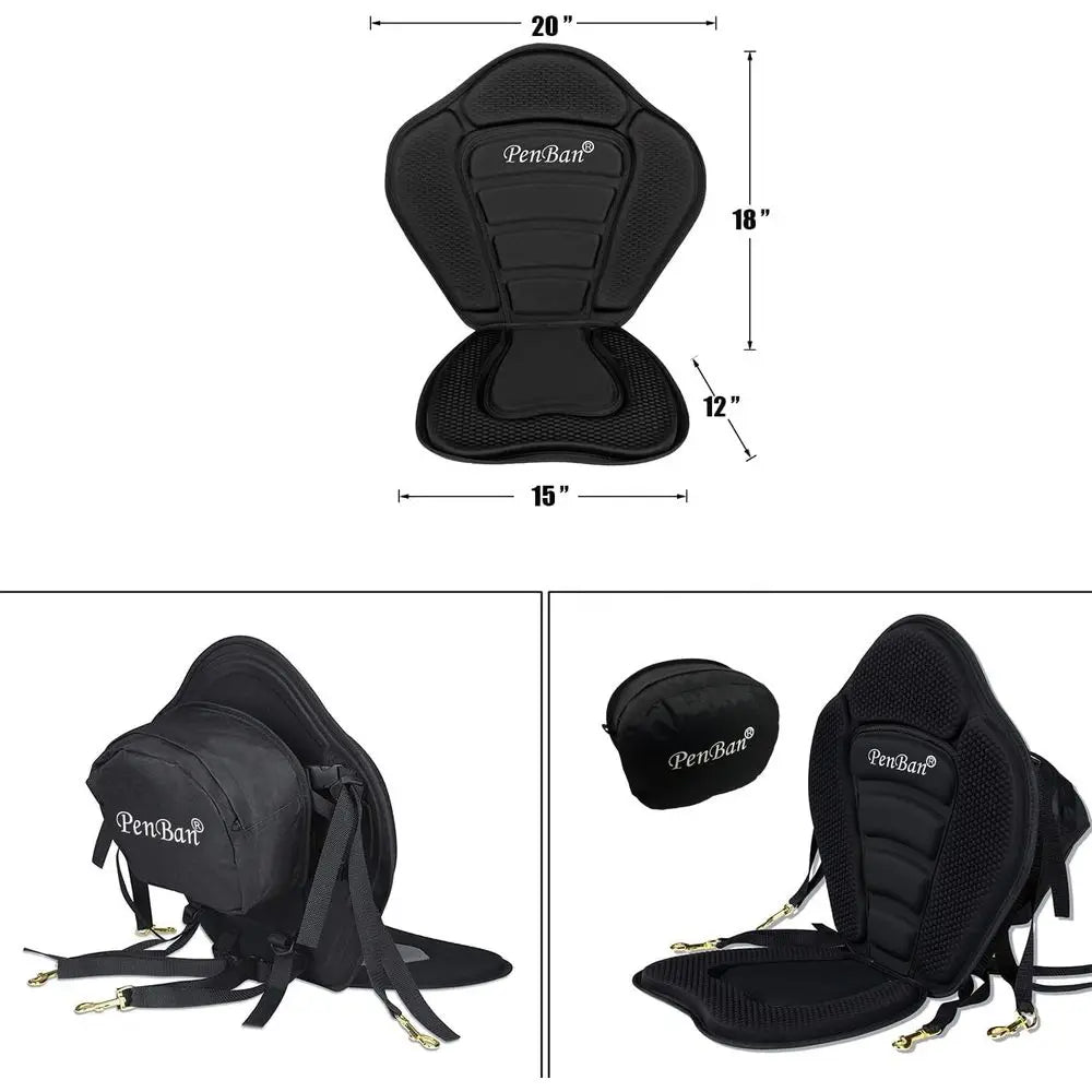 Deluxe Seat Cushion with Storage for Kayaks, SUPs, Canoes, and Fishing Boats, featuring 4 Adjustable Straps