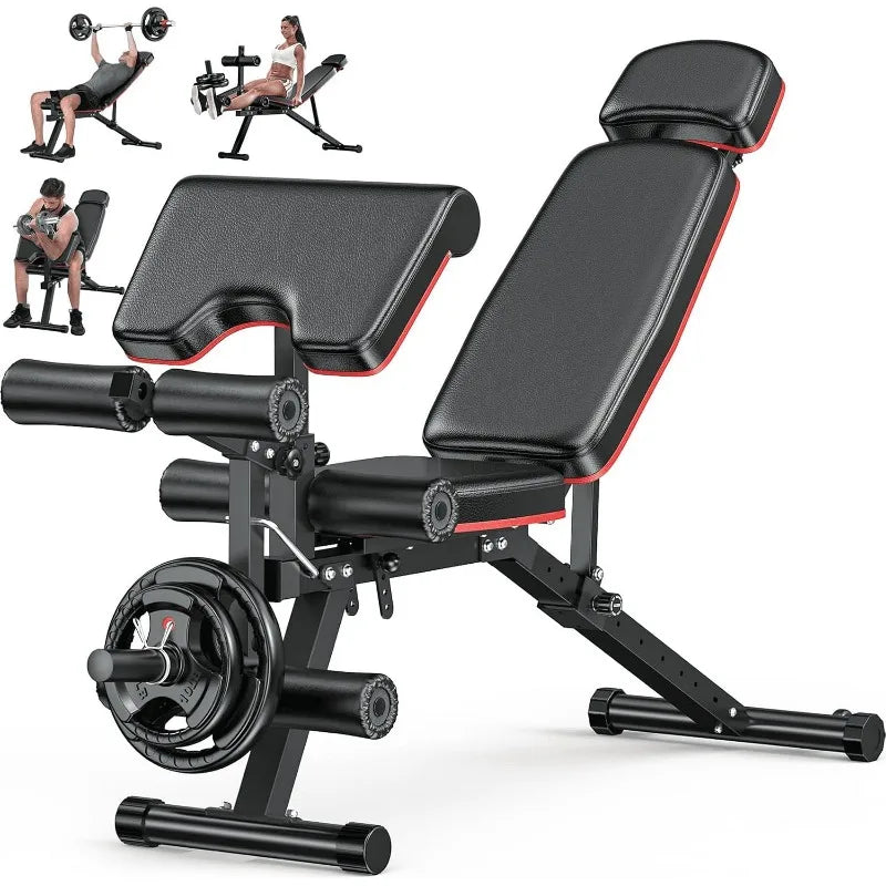 Large Fitness Equipment Built-In Transportation Wheel 10 Positions Adjustable Weight Bench