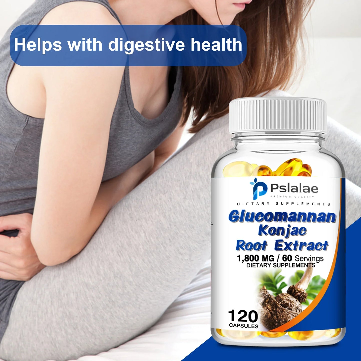 Glucomannan Capsules - Natural Source of Fiber - Gastrointestinal Health, Appetite Suppression, Weight Management - 120 Capsules