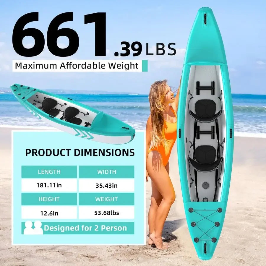 Inflatable Kayak with DropStitch Floor, Lightweight, Portable, Durable Solo Kayak for Fishing, Touring, and Recreational Paddli