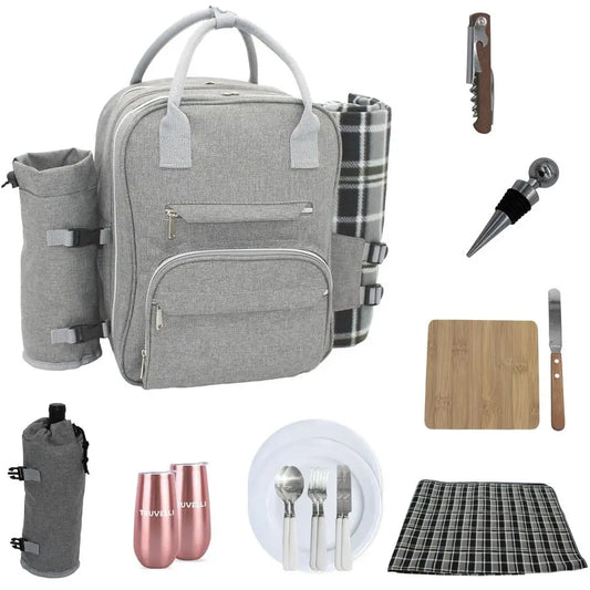 Picnic Backpack for 2 with Blanket 12in1 Insulated Picnic Basket Backpack Set with Wine Holder, Cutlery amp Cheese Board Luxury