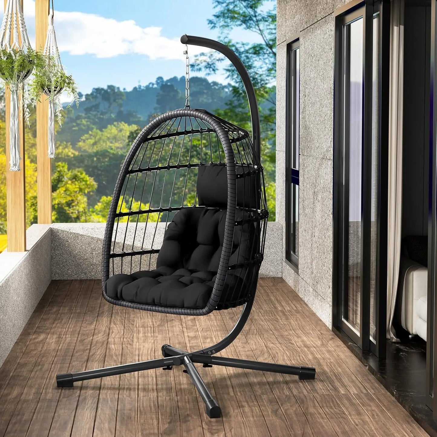Rattan Wicker Hanging Swing Egg Chair with Stand Hammock Chair Thickened Aluminum for Porch Garden, Customized