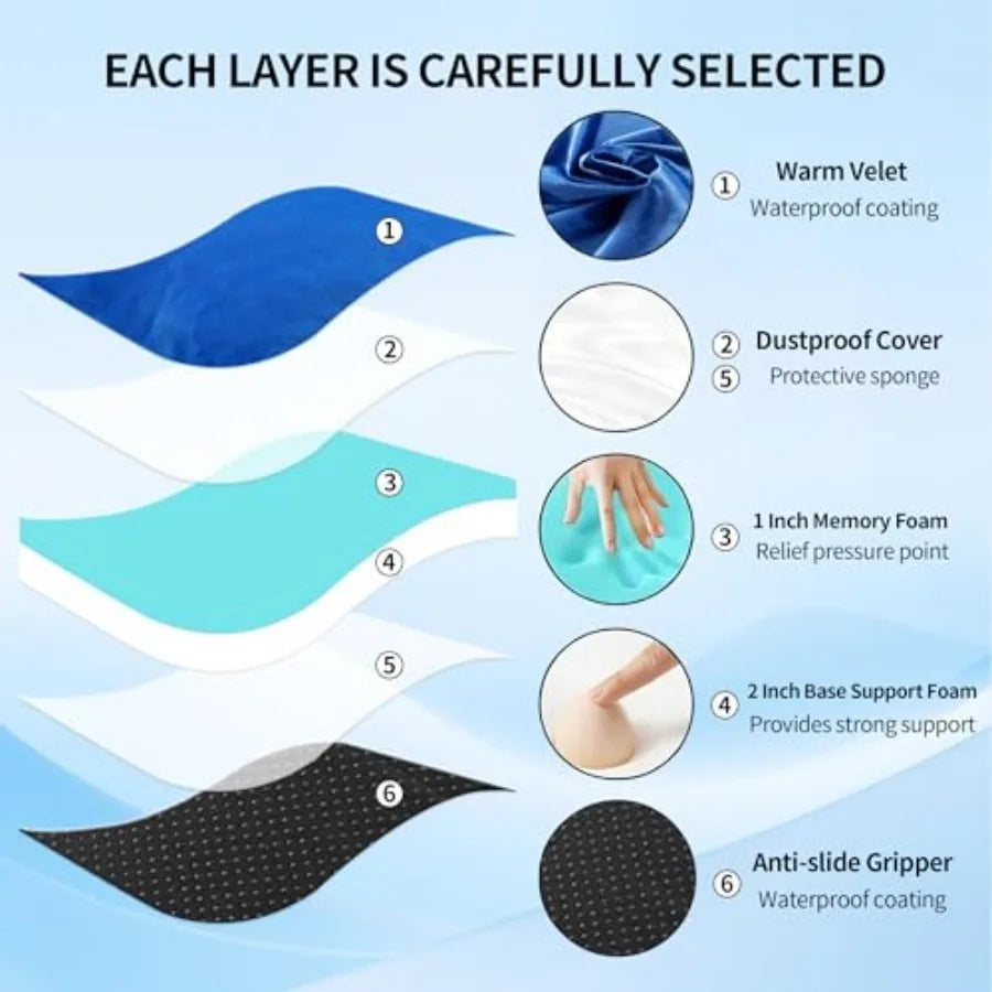 3 Inch Memory Foam Camping Mattress Pad Dual Layer Thick Sleeping Camp Mat for Sleepover Car Tent Portable Roll Up Mattress for