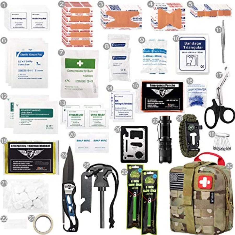 250 Pieces Survival First Aid Kit IFAK EMT Molle Pouch Survival Kit Outdoor Gear Emergency Kits Trauma Bag for Camping Boat Hun