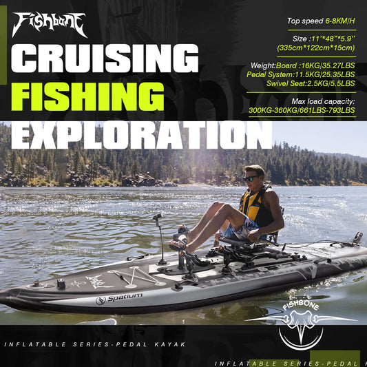 Spatium Fishing Kayak Boat Pedal Drive Sit on Top Pedal Drive Kayak Power System Orientation System, 11'*48"*6",Capacity 660LBS