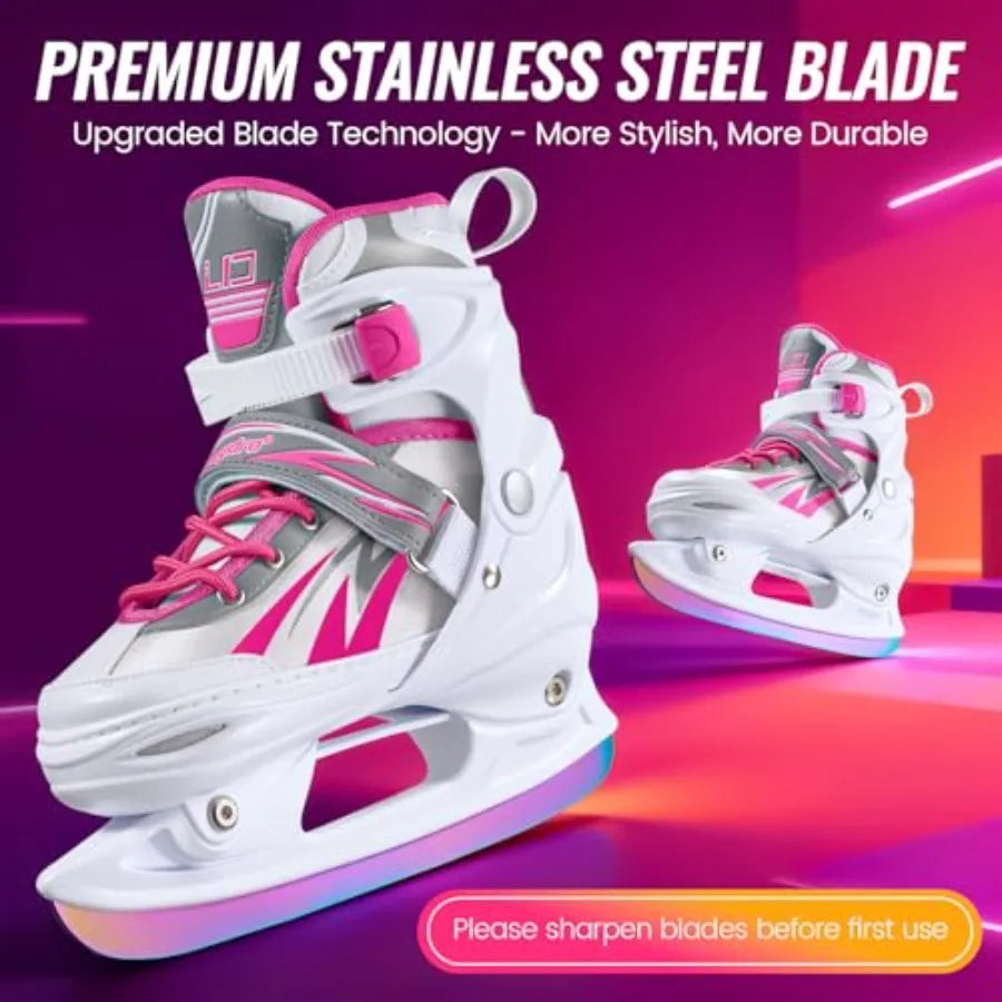 Adjustable Ice Skates for Girls Boys, 4 Size Adjustable Beginner Ice Hockey Skates for Youths Teen, Warm Ice Skating Shoes with