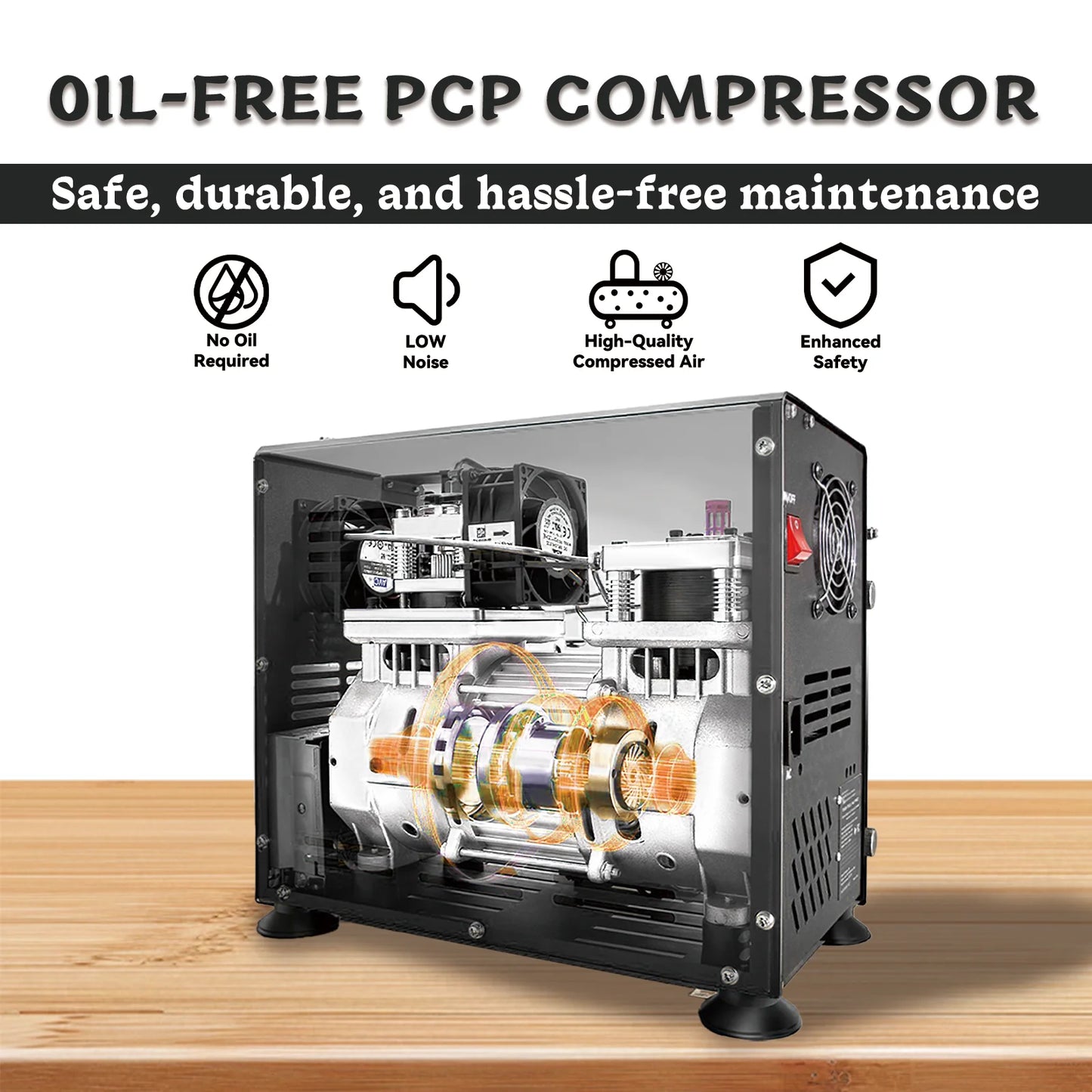 TUDIVING-4500Psi Diving Compressor,800W Dual-Cylinder PCP Air Compressor,High Pressure Compressor for Fill a 2L Diving Tank