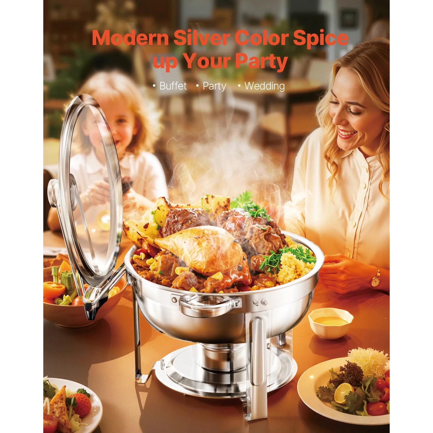 SucceBuy 5 Qt 2 4 Pack Round Chafing Dish Buffet Set Stainless Steel Chafer w/ 4 Full Size Pan Catering Warmer Server for Party