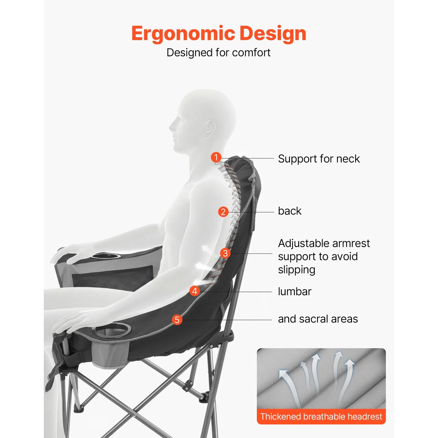 SucceBuy Oversized Camping Chairs 450lbs Heavy Duty Support Portable Padded Folding Camp Chairs w/Carry Bag for Camping Fishing