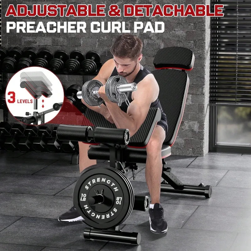 Large Fitness Equipment Built-In Transportation Wheel 10 Positions Adjustable Weight Bench
