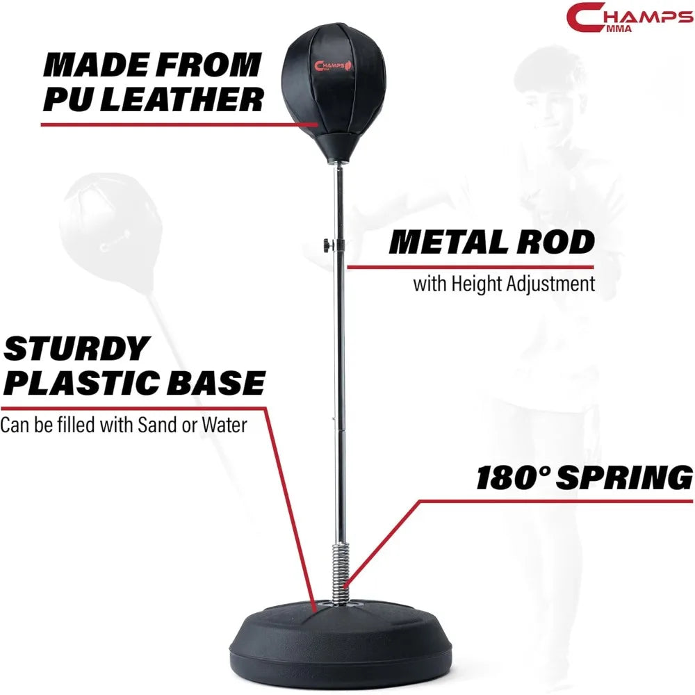 Champs MMA Punching Bag for Kids with Stand | Freestanding Reflex Bag Dummy | Adjustable Height Punch Bag Stand with Gloves