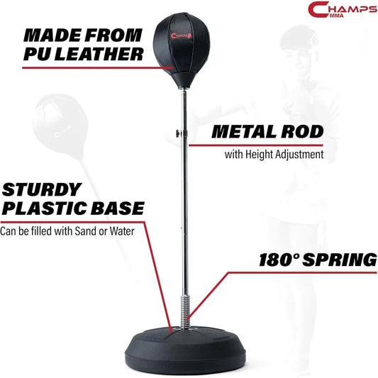 Champs MMA Punching Bag for Kids with Stand | Freestanding Reflex Bag Dummy | Adjustable Height Punch Bag Stand with Gloves