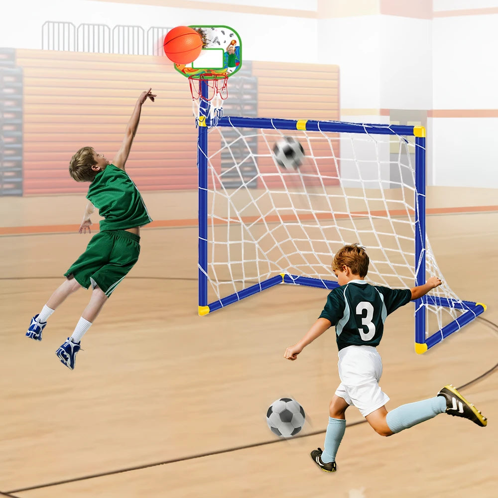 Children's Basketball Stand and Football Goal 2 in 1 Toy Portable Detachable Soccer Sports Outdoor Toys for Kids Birthday Gifts