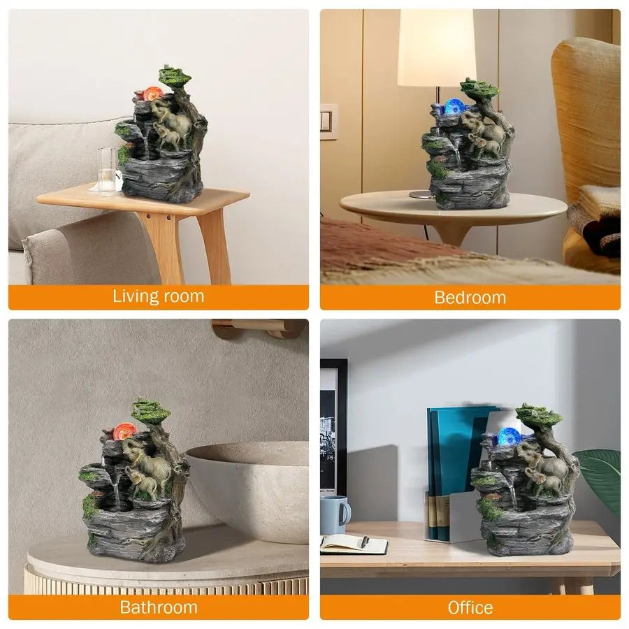 Tabletop Fountain,Relaxation Water Feature Feng Shui Indoor Fountain of Elephant Sculpture with Colorful Spinning Ball for Home