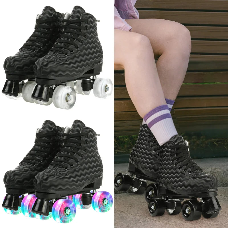 Adult Double Row Roller Skates 4PCS Light Up Quad Roller Skate Wheels Beginner Outdoor Skating Training Sneakers 37-45
