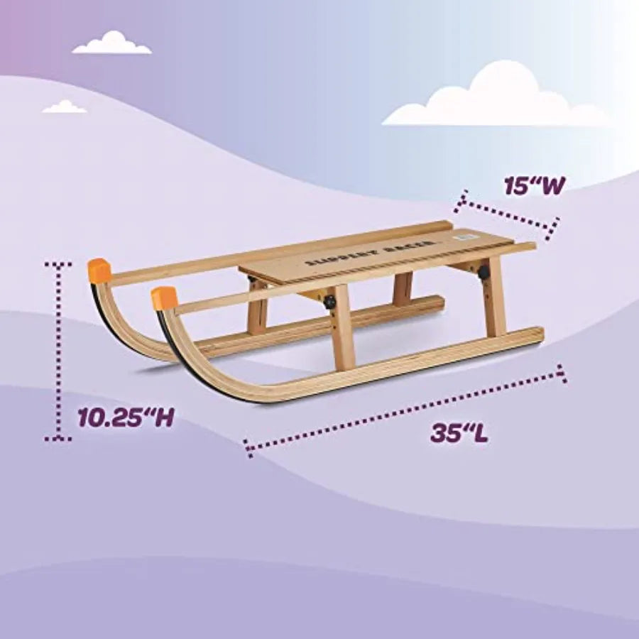 Wooden Foldable Snow Sled for Winter Outdoor Fun Natural Wood Finish with Smooth Gliding Performance