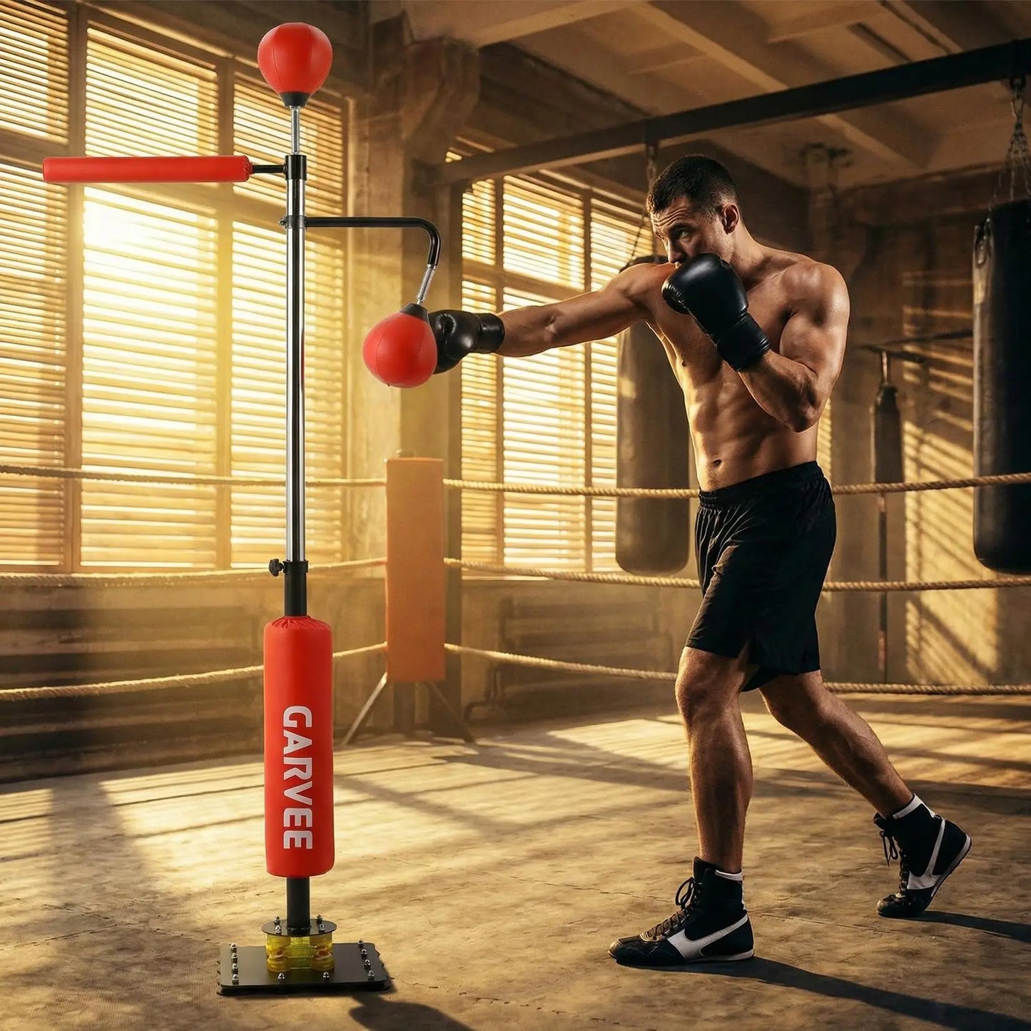 Punching Bag Free Standing with 2 Speed Balls & 360° Relax Bar, 106 x 140-205cm Height Adjustable Boxing Bag with Stand