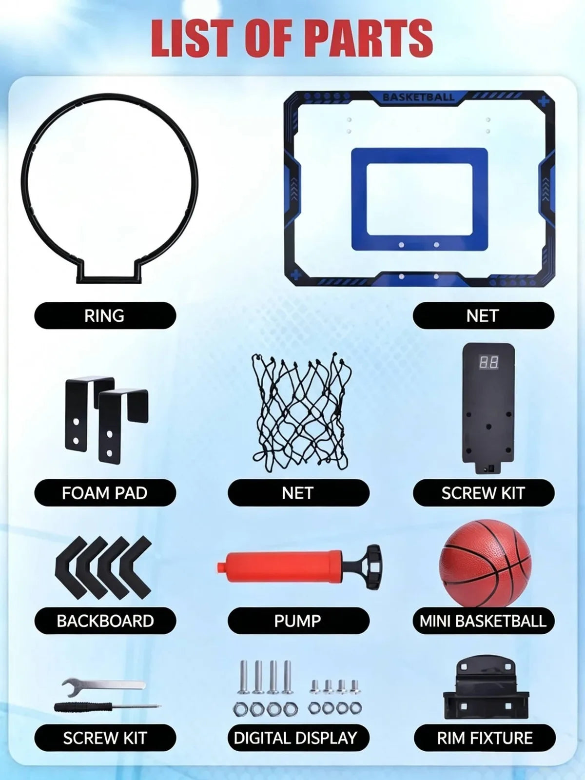 Indoor Mini Basketball Hoop Toy with Electronic Score Counter & Sound Effect, Wall Mount Basketball Board with Mini Ball & Air Pump, High Quality, Kids Sports Game Toy, Perfect Halloween Birthday Holiday Gift for Boys Girls