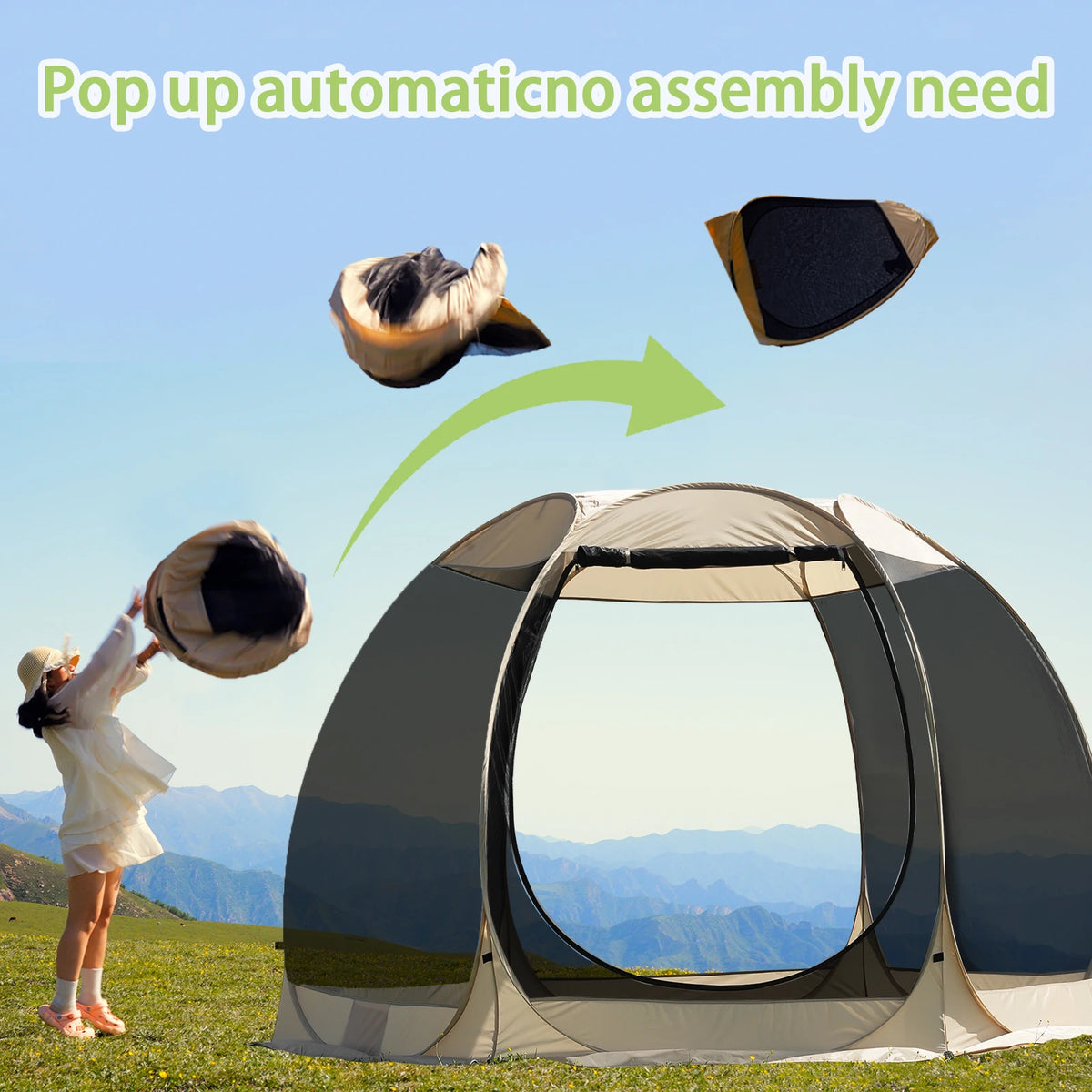 PAKICETUS Pop Up Screen Tent 4-6 Person, 360° Panoramic Breathable Mesh Instant Setup Ventilated Screen House Tent for Summer Autumn Camping Patio Backyard Picnic