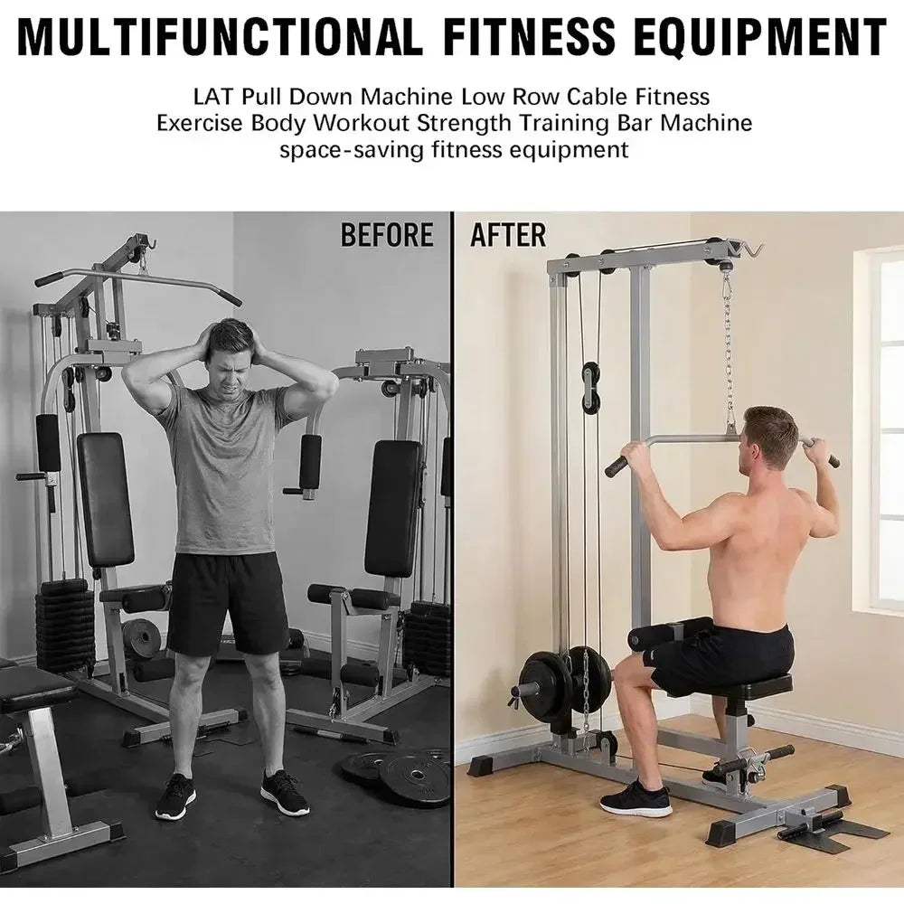 Lat Pulldown and Low Row Cable Exercise Machine for Full Body Strength Training
