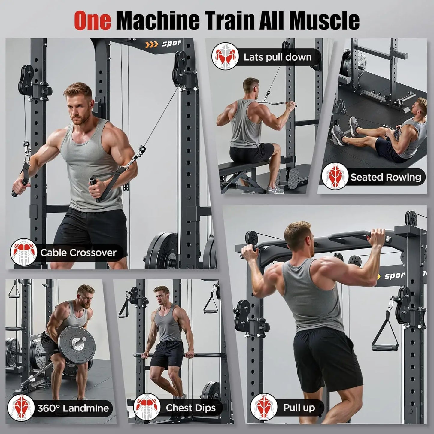 Squat Rack, LAT Power Cage, Power Rack Multi-Function with Pulley System and Training Attachments for Home Gym, Customized