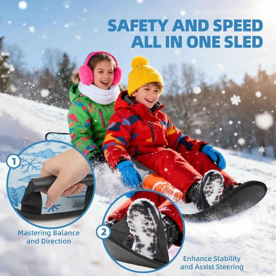 45 x 18 Foldable Snow Sled for Adults Winter Snow Sled with Handles for Steering Portable Winter Sled for Snow Riding Toboggani