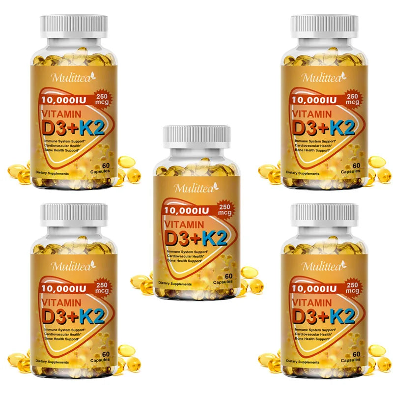 Mulittea Vitamin D3+K2 Capsules Help Regulate Calcium Metabolism Promote Heart Bone Teeth and Skin Health Support Immunity