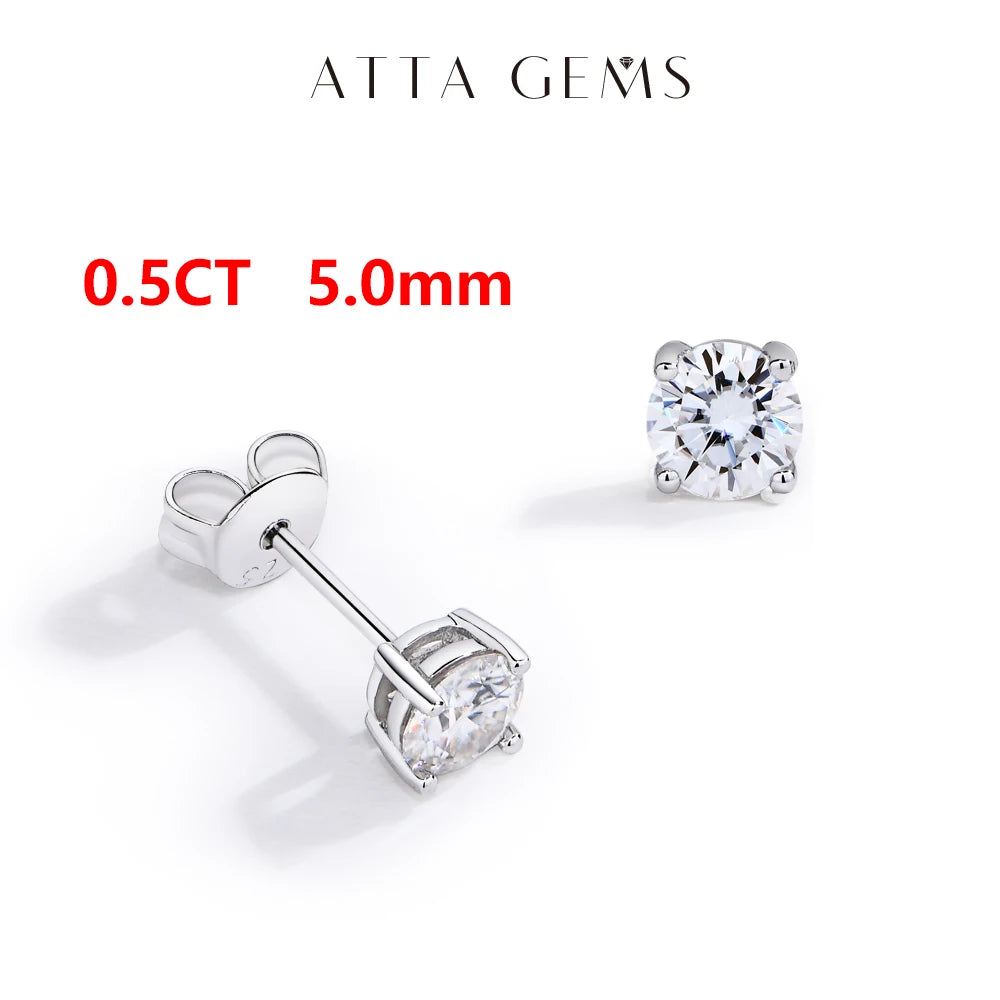 ATTAGEMS S925 Sterling Silver D VVS1 Moissanite Four Claw Earrings For Women Man Sparkling Wedding Jewelry Trendy Stud Earrings