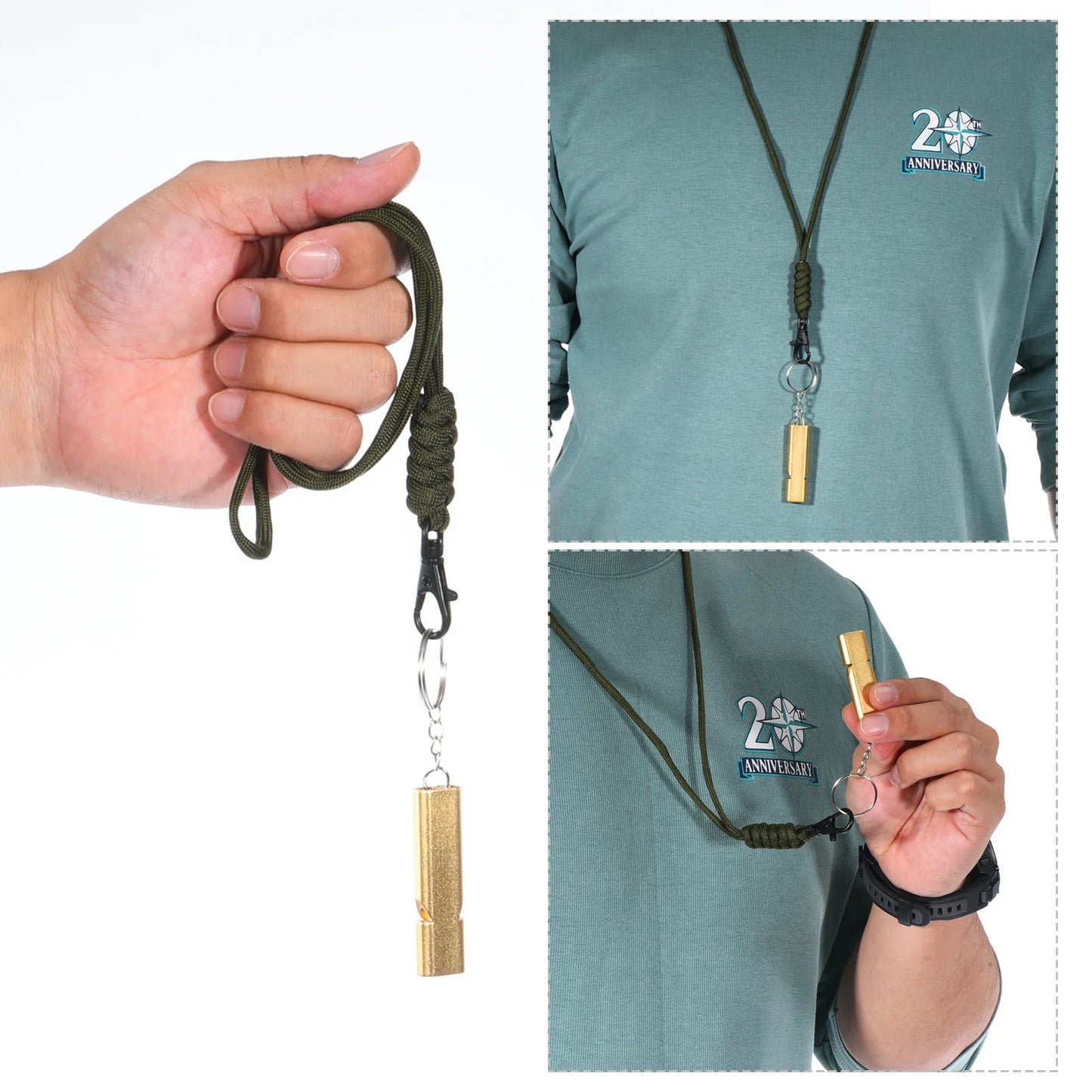 Emergency Survival Whistle Double Tubes Whistles Super Loud Aluminum Whistles with Lanyard Keychain for Outdoor Camping Hiking