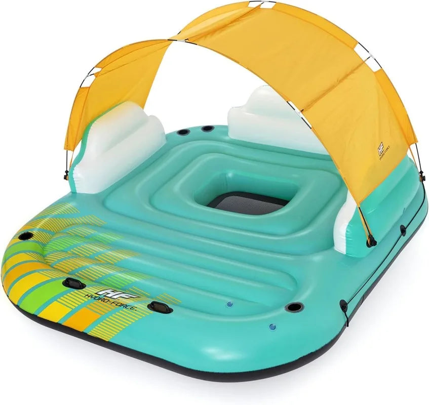 Bestway Hydro Force Sunny 5 Person Inflatable Large Floating Island Lake Water Lounge Raft with Cup Holders and Removable